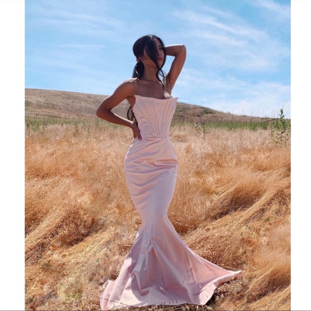 House of CB Blush ‘Malika’ Pale Blush Strapless Corset Gown NWOT